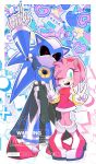  1boy 1girl amy_rose black_sclera colored_sclera derivative_work double_v english_text furry furry_female gloves green_eyes highres neo_metal_sonic no_mouth non-humanoid_robot one_eye_closed pikative02 red_eyes robot robot_animal smile sonic_(series) sonic_heroes v white_gloves 