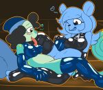  &lt;3 2018 absurd_res anthro anthro_on_anthro beanie black_hair blue_fur blue_hair blush breasts buckteeth chameleon clitoris clothed clothing digital_drawing_(artwork) digital_media_(artwork) duo eyelashes felino female female/female fur gloves hair happy happy_sex hat hi_res interspecies kimmy_(felino) latex_gloves latexia legwear lizard long_eyelashes long_tail long_tongue mammal one_eye_closed pussy pussy_juice red_tongue reptile rodent rubber scalie sciurid sex simple_background skimpy smile stockings teeth thick_tail tongue tongue_out tribadism yellow_eyes 