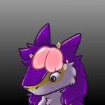 1:1 ambiguous_gender anthro brain bust_portrait digital_media_(artwork) female_(lore) fur gradient_background green_eyes hair hi_res highlights_(coloring) long_hair markings mauve_(mauvedash) organs portrait purple_body purple_fur purple_hair sergal simple_background solo sparkles toffee_creation white_body white_fur white_sclera yellow_body yellow_fur yellow_markings