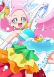  animal_ears bare_shoulders berry blush choker cure_parfait dress earrings elbow_gloves food food-themed_hair_ornament fruit gloves hair_ornament headband highres horse_ears jewelry kirakira_precure_a_la_mode kiwi_(fruit) leaf lemon long_hair looking_at_viewer multicolored_eyes open_mouth orange_(fruit) outstretched_arms parfait pearl_choker pearl_earrings pink_hair ponytail precure strapless strapless_dress tail tiler_(tiler00) white_gloves white_tail white_wings wings 