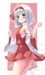  1girl alternate_costume ascot blue_eyes blush bow bow_hairband breasts commentary_request cosplay frilled_bow frills grey_hair hair_bow hairband hakurei_reimu hakurei_reimu_(cosplay) highres hitodama konpaku_youmu konpaku_youmu_(ghost) looking_at_viewer medium_hair open_mouth red_bow red_hairband red_skirt ribbon-trimmed_sleeves ribbon_trim shishiky sideboob skirt skirt_set solo touhou 