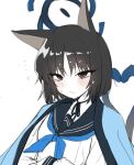  1girl animal_ears black_eyes black_hair blue_archive cat_ears dragonchicken02 halo kikyou_(blue_archive) looking_at_viewer simple_background solo white_background 