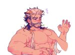  2boys animal_ears bad_id bad_weibo_id bara beard_stubble blush disembodied_limb drunk_tiger_(kuro) facial_hair grabbing hair_slicked_back kuroshima_kurishiro_(muyi24108414) large_pectorals male_focus mature_male multicolored_hair multiple_boys muscular muscular_male mustache_stubble no_nipples nude one_eye_closed original pectoral_grab pectorals scar scar_on_chest solo_focus stubble thick_eyebrows three_quarter_view tiger_boy tiger_ears two-tone_hair unfinished upper_body yaoi 