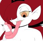 2021 absurd_res bedroom_eyes bodily_fluids crown cum disembodied_penis disney duo erection eyelashes fangs female ferretidk genital_fluids genitals hair hair_over_eye headgear hekapoo hi_res humanoid leaking_cum lips long_tongue male male/female mostly_offscreen_character narrowed_eyes one_eye_obstructed oral orange_eyes penis prehensile_tongue red_hair seductive sex simple_background smile solo_focus star_vs._the_forces_of_evil teeth tongue tongue_around_penis tongue_out tonguejob white_background white_body yellow_sclera