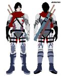  beard black_hair blue_eyes bodysuit clash_kuro_neko eyepatch facial_hair harness highres male_focus mechanical_arms multiple_swords original pale_skin prosthesis prosthetic_arm red_scarf scarf single_mechanical_arm sword sword_on_back weapon weapon_on_back 