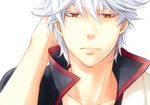  close-up face gintama hand_in_hair kas92 male_focus red_eyes silver_hair solo 