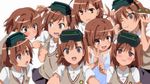  ahoge artist_request blush brown_eyes brown_hair clone dress hair_ornament hairpin head_mounted_display jewelry last_order misaka_imouto misaka_imouto_10032 misaka_mikoto misaka_worst multiple_girls necklace school_uniform siblings sisters skirt to_aru_kagaku_no_railgun to_aru_majutsu_no_index 