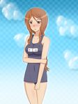  blush brown_eyes brown_hair lieass long_hair mugino_shizuri one-piece_swimsuit solo swimsuit to_aru_kagaku_no_railgun to_aru_majutsu_no_index 