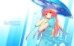  :o bangs blue_dress bow dille_blood dlsite.com dress hairband highres orange_hair petticoat red_eyes refeia solo umbrella wallpaper 