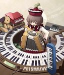  accordion beamed_eighth_notes brown_eyes brown_hair dog hat instrument keyboard_(instrument) lyrica_prismriver melodica music musical_note one_eye_closed quarter_note quarter_rest sakura_(medilore) short_hair solo staff_(music) touhou toy treble_clef 