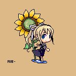  air blonde_hair flower identity kamio_misuzu long_hair lowres obscur oekaki pixel_art solo sunflower 