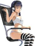  bare_shoulders black_hair chair copyright_request headphones long_hair midriff panties solo striped striped_legwear tank_top thighhighs twintails underwear yoneda_taishou 