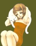  bad_id bad_pixiv_id black_eyes brown_hair cat dress original sheepme short_hair solo strapless strapless_dress tube_dress 