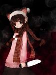  27s_(funakoshi) animal_ears braid cat_ears knife madotsuki md5_mismatch pink_shirt scarf shirt solo twin_braids twintails yume_nikki 