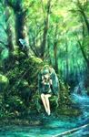  aqua_hair bad_id bad_pixiv_id bug butterfly closed_eyes detached_sleeves flower forest hair_flower hair_ornament hatsune_miku insect long_hair nature necktie onineko scenery sitting soaking_feet solo stream twintails vocaloid water 