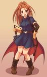  barbara boots cape dragon_quest dragon_quest_vi dress e20 earrings elbow_gloves forehead gloves high_ponytail jewelry ponytail red_eyes red_hair smile whip 
