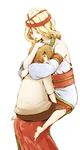  1girl blonde_hair closed_eyes gensou_suikoden gensou_suikoden_iv hug lazlo queen_of_obel setoko 