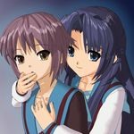  3d asakura_ryouko blue_sailor_collar cel_shading hokusen kita_high_school_uniform multiple_girls nagato_yuki sailor_collar school_uniform serafuku suzumiya_haruhi_no_yuuutsu upper_body 