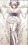  absurdres albino angel angel_wings bandage_over_one_eye bandages copyright_request cross crucifixion dress eyepatch flower highres lolita_fashion long_hair obi red_eyes reference_work sash scan silver_hair skirt solo suzuhira_hiro thighhighs wa_lolita white_legwear wings 