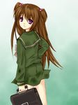  bag brown_eyes brown_hair hirai_yukari looking_back non-web_source piku purple_eyes school_bag school_uniform serafuku shakugan_no_shana solo twintails 