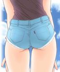  artist_request ass cloud denim denim_shorts lowres shorts sky solo tsumamigui 