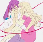  1girl blonde_hair couple hetero kiss long_hair lowres macross macross_frontier saotome_alto sheryl_nome 