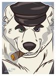  blue_eye blue_eyes cigar green_eye green_eyes hat heterochromia looking_at_viewer male mammal polar_bear sabbern smoking solo wfa 