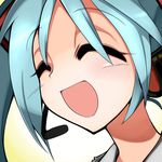  :d ^_^ aqua_hair close-up closed_eyes face happy hatsune_miku headset irodori_(irotoridori) open_mouth portrait smile solo vocaloid 