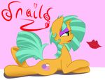  english_text equine eyeshadow feral freckles friendship_is_magic girly horn kryptchild lipstick lying makeup male mammal my_little_pony on_front snails_(mlp) solo sparkles text unicorn 