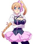  aquarion_(series) aquarion_evol bad_id bad_pixiv_id black_legwear blue_eyes blush bow braid breast_hold breasts chirugekiai cleavage crossed_arms glasses hair_bow large_breasts long_hair long_sleeves looking_at_viewer mix_(aquarion) multicolored_hair orange_hair pantyhose ponytail purple_hair school_uniform side_ponytail single_braid skirt solo two-tone_hair 