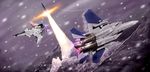  ace_combat_zero adfx-02_morgan afterburner aircraft airplane battle canards cipher_(ace_combat) f-15_eagle fighter_jet ganzyu_i hill jet larry_foulke launch liftoff military military_vehicle missile no_humans realistic science_fiction sky smoke snow 