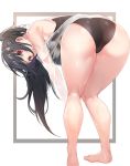  :o ass bent_over black_hair black_swimsuit breasts commentary commission from_behind kneepits large_breasts legs long_hair looking_at_viewer looking_back original parted_lips ponytail pring654 red_eyes simple_background solo swimsuit thighs wet white_background 