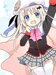  bad_id bad_pixiv_id blonde_hair blue_eyes bow cape fang gum_(vivid_garden) hat little_busters! long_hair noumi_kudryavka pink_bow plaid plaid_skirt school_uniform skirt solo thighhighs 