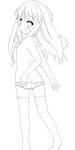  copyright_request flat_chest greyscale karaage3 lineart long_hair looking_back monochrome panties solo thighhighs topless underwear 