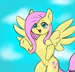  blush cute cutie_mark equine female feral fluttershy_(mlp) flying friendship_is_magic hair hannahugs mammal my_little_pony pegasus pink_hair sky solo wings 