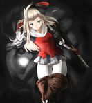  armor armored_dress blonde_hair boots bow bravely_default:_flying_fairy bravely_default_(series) edea_lee gauntlets hair_bow long_hair pantyhose solo sword tamakaga weapon 