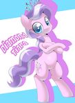 blush crossed_arms cub diamond_tiara_(mlp) equine female feral friendship_is_magic hair horse looking_at_viewer mammal multi-colored_hair my_little_pony oze pink_body pony pose purple_hair simple_background smile solo tiara white_hair young 