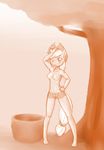  anthro anthrofied apple applejack_(mlp) breasts clothed clothing cowboy_hat equine female friendship_is_magic fruit hair half-dressed hat horse invalid_tag looking_at_viewer mammal mane my_little_pony navel nipples pony scorpdk shorts skimpy standing topless tree wood 