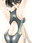 amagami arms_up ass back bad_id bad_pixiv_id black_eyes black_hair competition_swimsuit from_behind looking_back mike156 one-piece_swimsuit ponytail seductive_smile short_hair skindentation smile solo swimsuit tsukahara_hibiki 