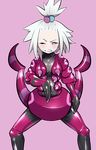  artist_request blush cosplay costume gym_leader hair_bobbles hair_ornament highres homika_(pokemon) pokemon pokemon_(game) pokemon_bw2 ryuney scolipede scolipede_(cosplay) white_hair 