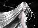  blackfire comet girl moon outer_space space stars tatoo white white_eyes white_hair white_skin white_top 