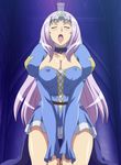  1girl absurdres annelotte blue_dress blush breasts choker cleavage dress erect_nipples eyes_closed female highres large_breasts long_hair open_mouth purple_hair queen&#039;s_blade queen&#039;s_blade_rebellion queen's_blade queen's_blade_rebellion solo 