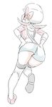  agemono ass blush hand_on_hip hat kotone_(pokemon) looking_back no_panties overalls pokemon pokemon_(game) pokemon_hgss ribbon short_shorts short_twintails shorts solo suspenders thighhighs thighs twintails 