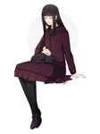  black_hair black_legwear closed_eyes daidoji_kaya devil_summoner gouto long_hair mushisotisis neckerchief pantyhose pleated_skirt school_uniform serafuku sidelocks signature simple_background sitting skirt smile solo white_background 