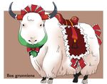  animalization bow clothed_animal frills kagiyama_hina no_humans onikobe_rin pun ribbon saddle solo touhou yak 