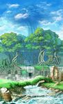  cloud day grass highres no_humans noshi original river rubble ruins scenery sky tree water waterfall 