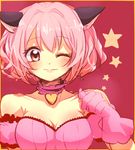  animal_ears bad_id bad_pixiv_id bare_shoulders cat_ears choker gloves hanaserebu0715 lowres magical_girl mew_ichigo momomiya_ichigo one_eye_closed pink pink_background pink_choker pink_eyes pink_gloves pink_hair short_hair smile solo star tokyo_mew_mew 