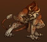  angry brown_theme charr claws crouching cubi fangs feline guild_wars horn loincloth male mammal plain_background solo video_games 