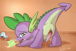  blush bottle cork cub dragon fire friendship_is_magic green_eyes hellticket liquid male my_little_pony open_mouth penis plain_background precum presenting purple_scales reptile scalie solo spike_(mlp) young 