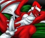  armpits balls bed biceps christmas_hat claws darthglacier dragon erection flexing green_eyes hair hat horn looking_at_viewer lying male muscles nude on_back pecs penis pose presenting red_dragon reptile scalie solo spread_legs spreading the_jedidragon vein wings 